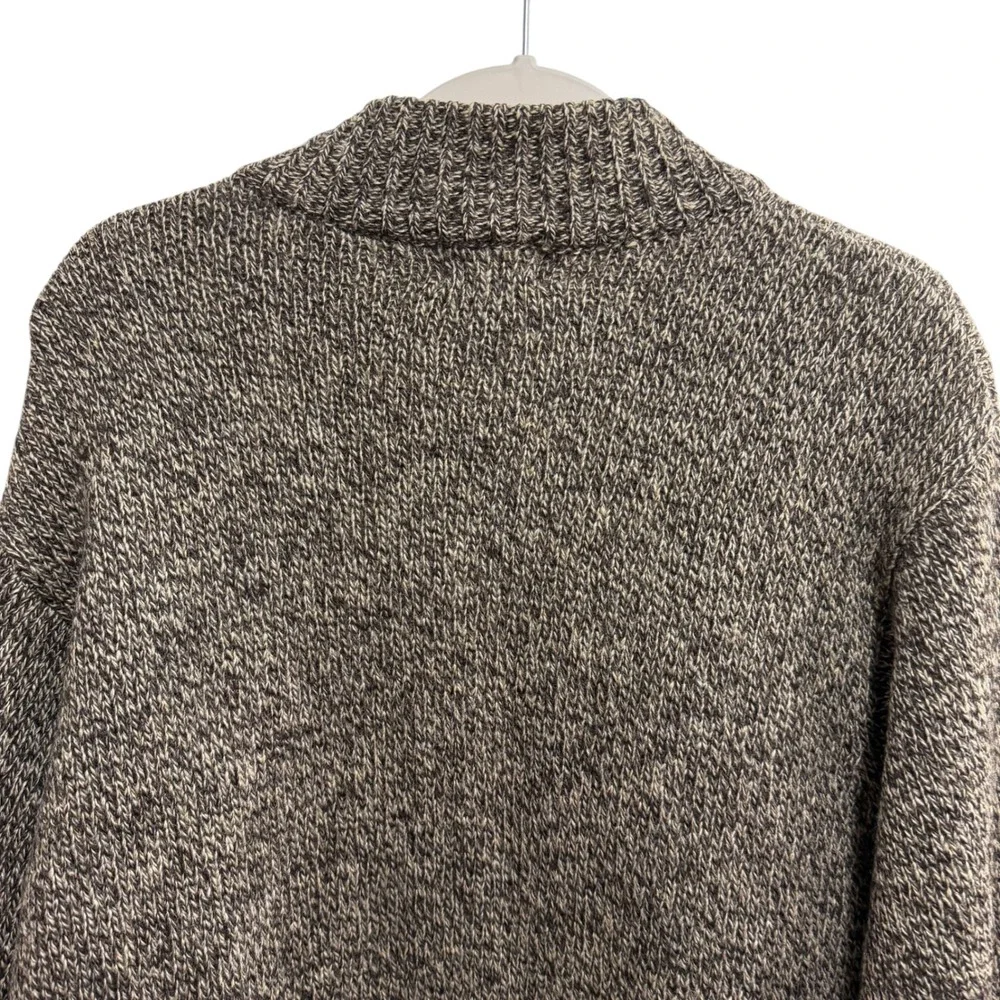 Vintage LL Bean Mens L Tall Shetland Wool Full Zip Cardigan Sweater Marled Brown